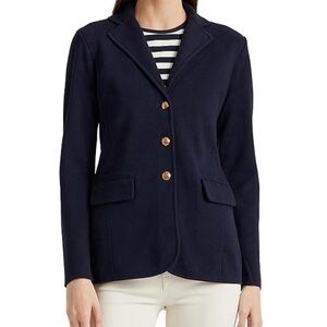 Large Navy Ralph Lauren Long Sleeve Cotton Knit Blazer